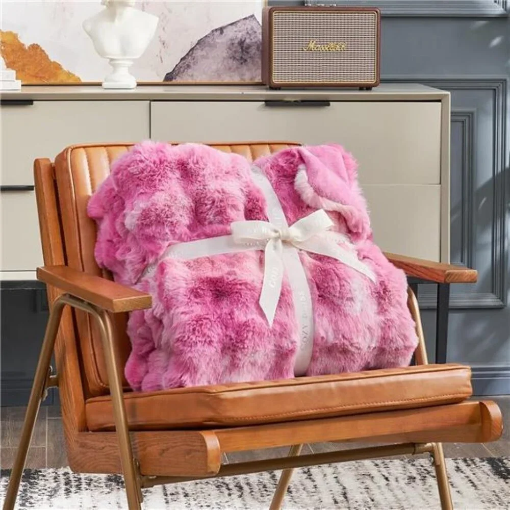 Faux Fur Throw Blanket Cozy Soft Plush Bubble Tie Dye Blanket Couch Sofa Bedroom